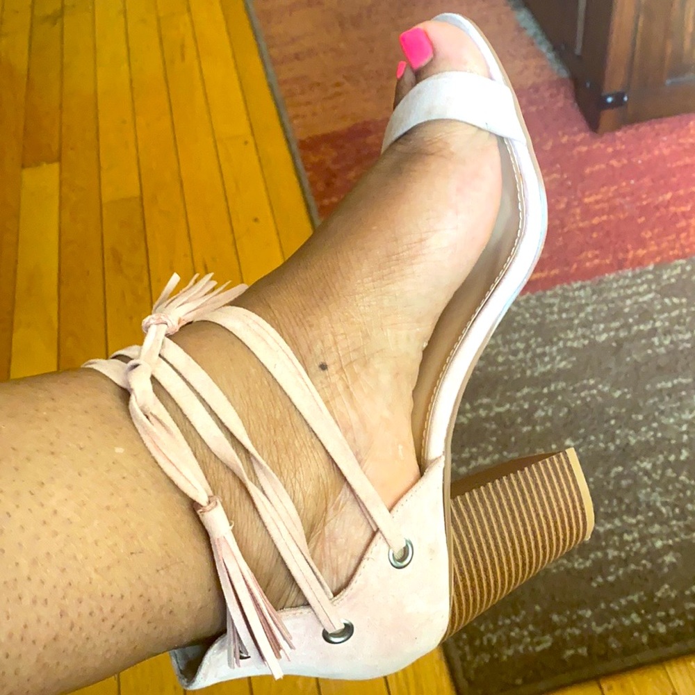 Light pink suede sandal heel